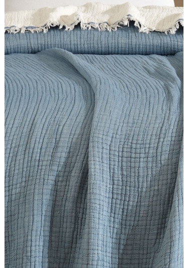 Varol 5 Katlı %100 Pamuk Müslin Yatak Örtüsü 230x240 Cm Mavı/cıftkısılık Mavi