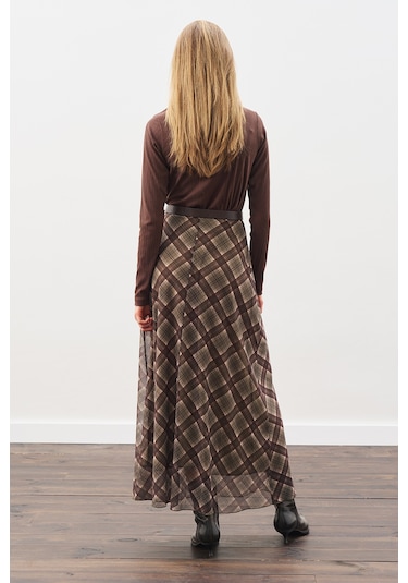 Desenli Tül Etek Yeşil Ekose Yeşil Ekose