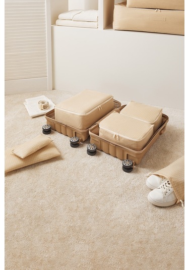 Home Wave 6'lı Bej Pötikare Bavul İçi Düzenleyici Set Bej