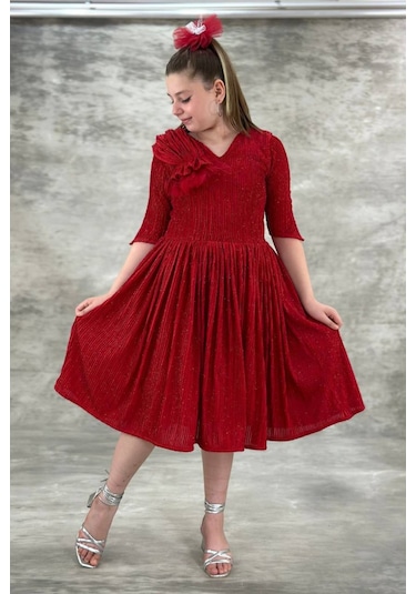 Işıltılı Araboy Kız Çocuk Abiye Elbise 001