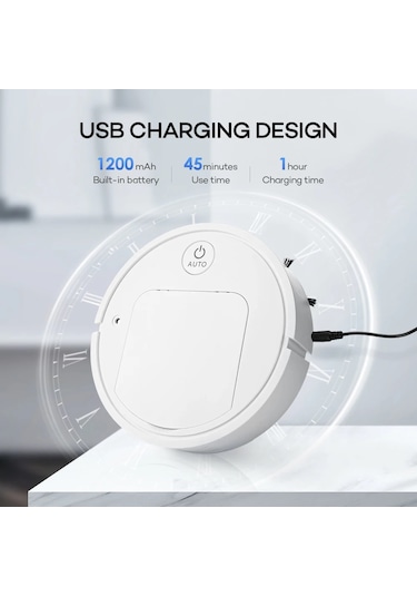 2024 Yeni 5-in-1 Robotlu Süpürge Usb Şarj Edilebilir Otomatik Temizleme Süpürme Black Siyah