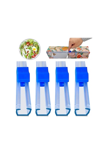 Wezone 4 Adet Yeniden Kullanılabilir Plastik Folyo Kesici Kutusu - İki Yönlü Otomatik Yapışkanlı, 13 İnç Rollara Uygun Mutfak Dispenseri Mavi