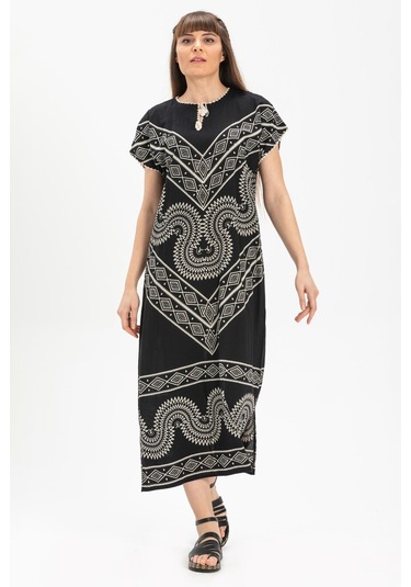 Kısa Kol Pamuk Hitit Uzun Elbise Baklava Siyah Bklv Syh-baklava Siyah
