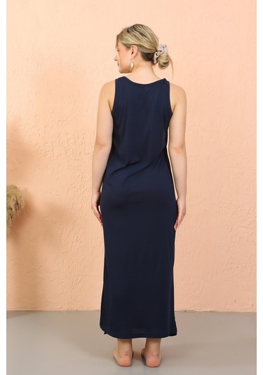 Akbeniz Kadın Kalın Askılı Yırtmaçlı Uzun Lacivert Gecelik 90110-lacivert Lacivert