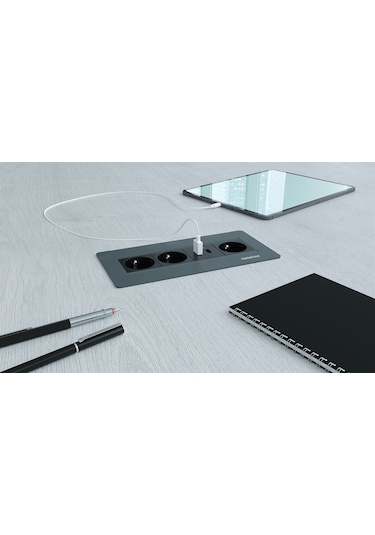 Metalline® Sole-line Dönmeli Masaüstü Priz Kutusu Usb - Antrasit