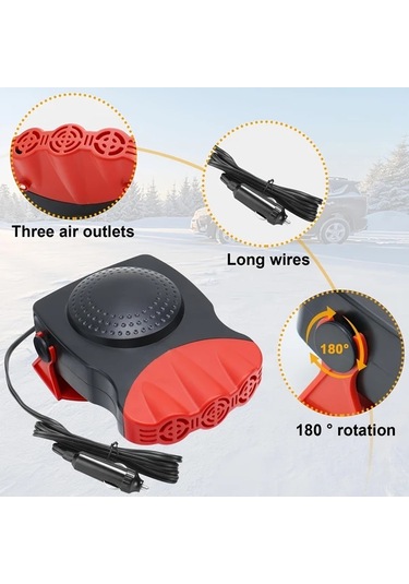 Boatshop1 Siyah 12v 150w Soguk Ve Sicak 2si 1 Arada Donerli Portatif Araba Isitici Fan Yaglik Cozucu Tutacakli