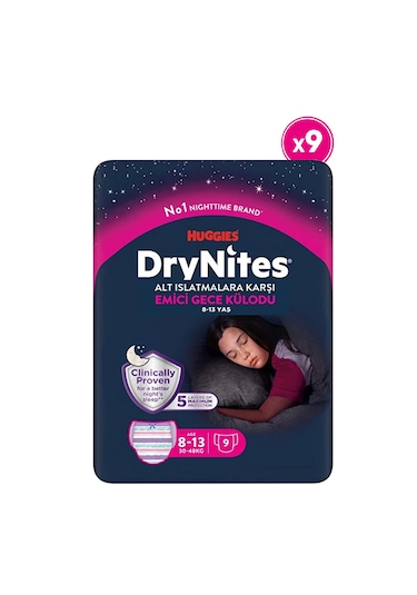 Huggies Drynites Gece Külodu Kız 8-13 Yaş 30-48 Kg 9 Paket 81 Adet 9'lu