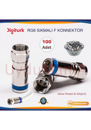 Rg6 Digitürk Sıkmalı F Konnektör - 100 Adet