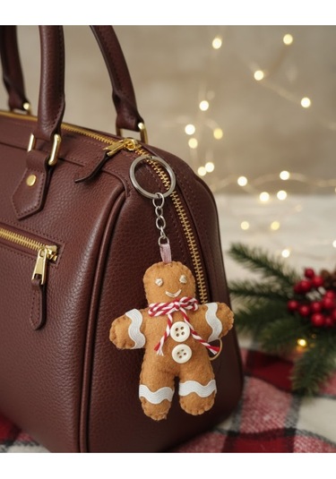 1 Adet El Yapımı Keçeden Ginger Bread Anahtarlık