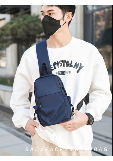 Erkekler İçin Şık Ve Fonksiyonel Su Geçirmez Naylon Çapraz Askılı Tek Omuz Çantası - Trend Göğüs Çantası Mavi