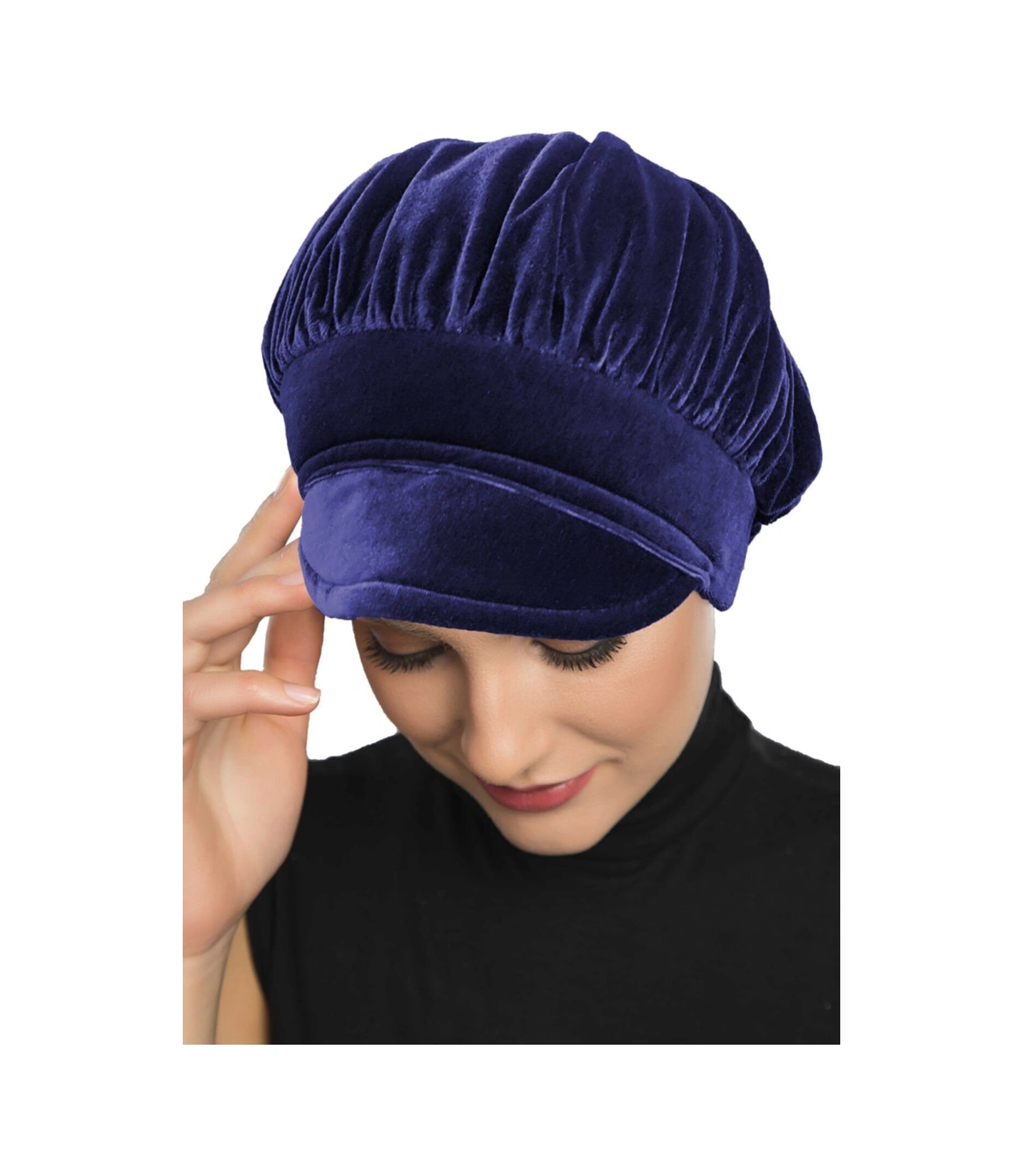 Kadife Şapka Toka Detaylı Lacivert Hazır Türban Tesettür Bone Lacivert