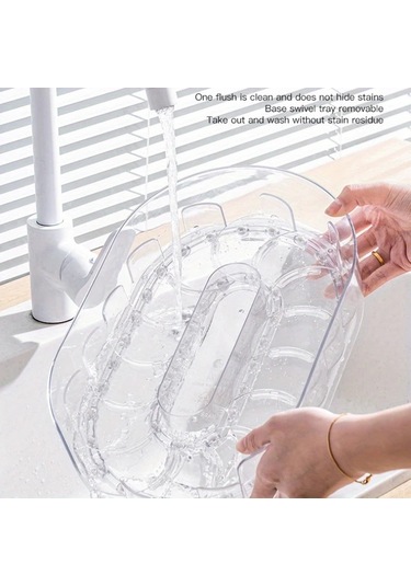 Honeybeeshop Bej Şeffaf Plastik Mutfak Depolama Tepsisı 360 Dönen Ayrılabilir Çok Bölmeli Raf Bej