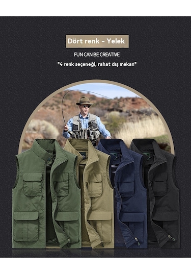 Çok Cepli, Hafif Ve Rahat Çok İşlevli Yelek Mavi