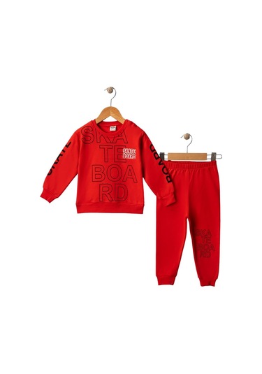 Celira Wwc Kırmızı İki İp Skate Board Nakışlı Erkek Bebek Takım Kırmızı