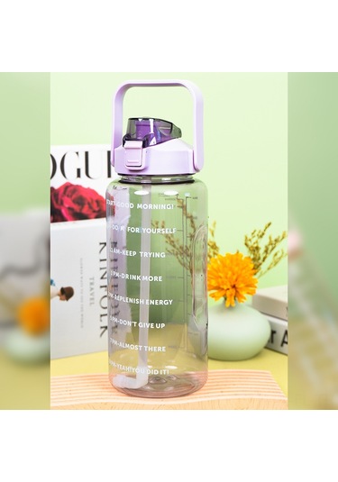 Lemestar 2000ml Siyah Şeffaf Plastik Su Kabı, Ölçü İzli Spor Kettle, Pipetli, Düşmeye Dayanıklı, El Çantalı Ev Kullanıma Uygun Siyah