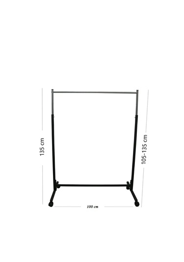 Paslanmaz Tekerlekli Siyah Metal Konfeksiyon Elbise Kıyafet Siyah