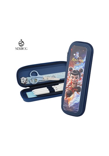 Nezha Büyük Kapasiteli Su Geçirmez Çift Katmanlı Plastik Kalem Kutusu Koyu Mavi