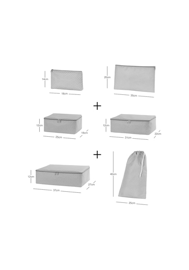 Ocean Home Textile 6'lı Gri Balıksırtı Bavul İçi Düzenleyici Set