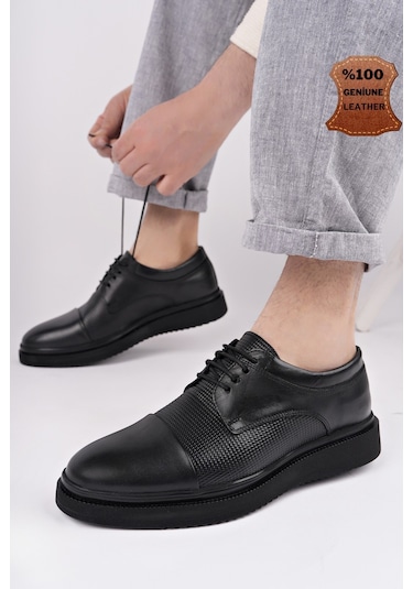Muggo Marcel Garantili Erkek Günlük Klasik Hakiki Deri Casual Ayakkabı Siyah