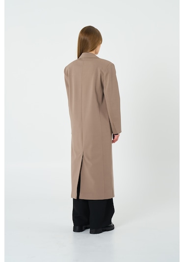 Kadın Bej Oversize Uzun Ceket Bej