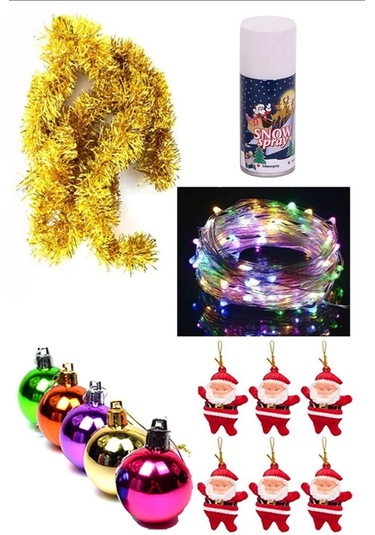 15 Parça Yılbaşı Ağacı 3 Mt Led Top Süsleme Seti, Kar Spreyli