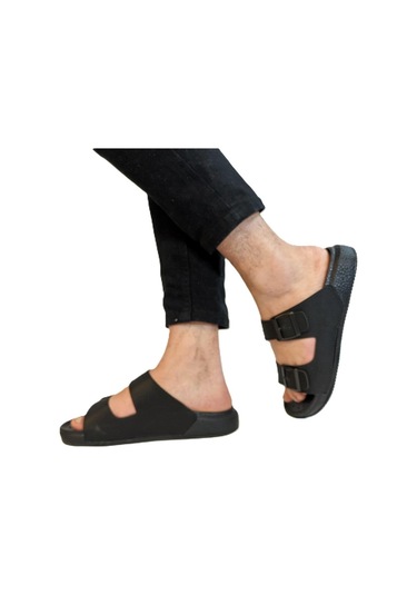 Pierre Cardin 7408 Siyah Çift Tokalı Yumuşak Taban Erkek Terlik Siyah