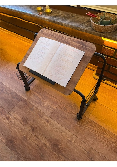 Yükseklik Ve Genişlik Ayarlı Eğimli Tekerlekli Laptop Sehpası Atlantik Çam