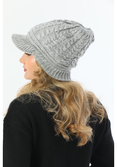 Siperli Çift Kat Gri Triko Örme Bere Gri