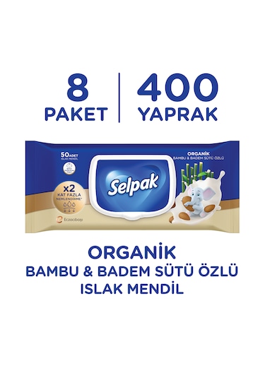 Selpak Organik Bambu Özlü & Badem Sütü Özlü Islak Mendil 8'li