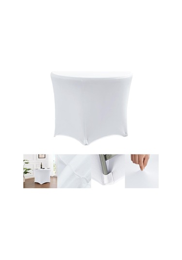 Sones Basit Modern Streç Yuvarlak Masa Örtüsü Otel Düğün Ziyafet Dört Köşe Büyük Yuvarlak Masa Örtüsü, Boyut: 153x75cm Beyaz Beyaz