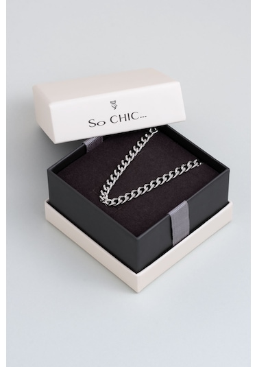 Örgü Model Çelik Erkek Kolye Gri