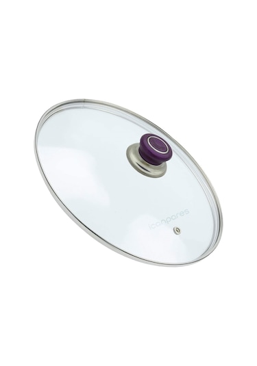 Tencere Tava Cam Buhar Delikli Kapak 30 CM ve Mor Tutma Tepe