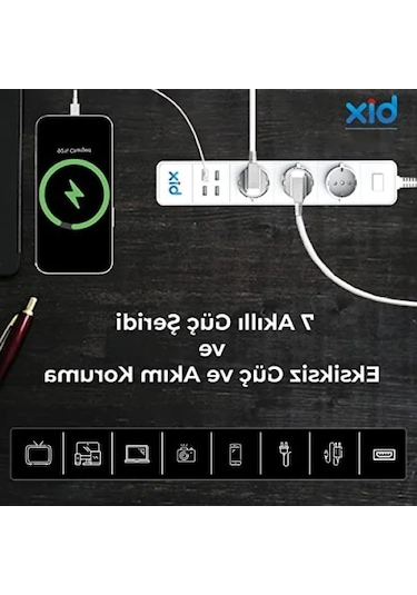 Akıllı 4 Usb Bağlantılı 3'lü Priz, Uzaktan Kontrol Özellikli 0