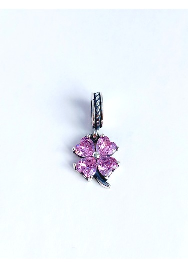Gümüş Zirkon Taşlı Pembe Şans Yonca Tasarım Kadın Charm