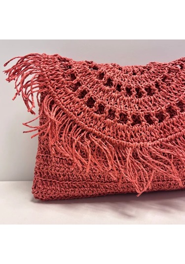 Uretti - Semiha 5931 - El Yapımı Kağıt İpten Kadın Clutch Çanta / Mercan Mercan