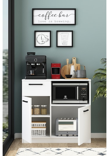 Elis Kahve Köşesi Raflı Çok Amaçlı Dolap Beyaz Beyaz