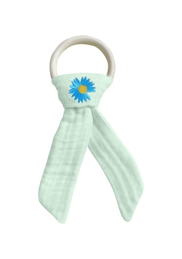 Pamuk Muslin Bebek Diş Kaşıyıcı Yıkanabilir Ahşap Desenli Mnt Mint Yeşili