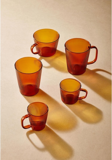 The Mia Striped Borosilikat Cam Kupa Amber 400 Ml