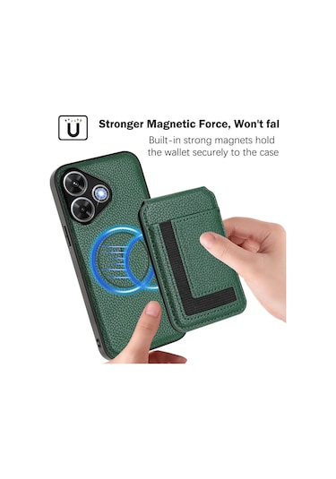 Redmi Note 13r / 13 4g / 13 5g Cx01 Çıkarılabilir Magsafe Manyetik Kart Çantası Telefon Kılıfı Tavuskuşu Yeşili