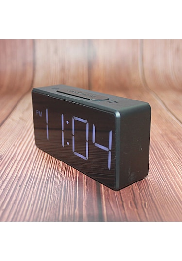 Aynalı Dijital Saat Ertelemeli Yatak Başı Çalar Saat Led Ekranlı 12/24 Saat Çift Formatlı Saat Pilsiz - Siyah Siyah