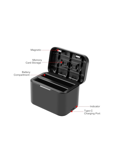 Insta360 X4 Puluz Pil Şarj Kutusu İçin, Pil Ve Hafıza Kartı Saklama Kutusu Siyah