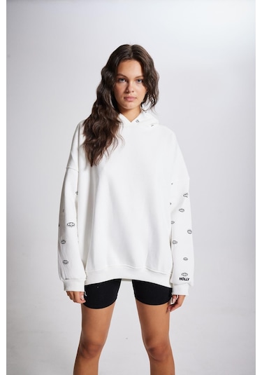 Holly Lolly Oversize Kapüşonlu Unisex Eye Sweat Beyaz