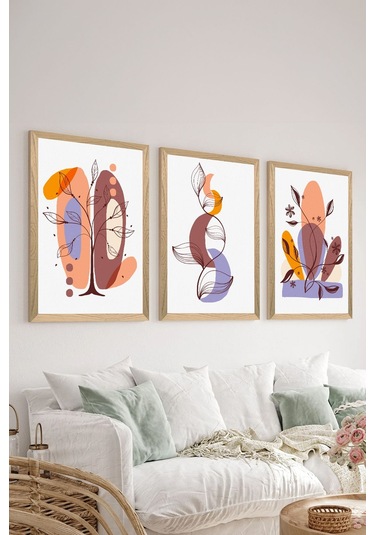 3 Parça Ahşap Çerçeve Görünümlü Mdf Poster Tablo Seti - Set 99 - Mdf3dsohoset99