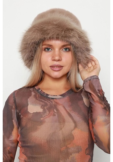 Kadın Peluş Bucket Kalpak Şapka 1143 Rkş-14 Vizon Vizon