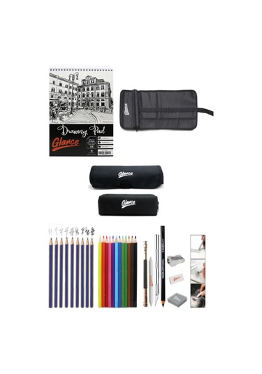 A5 Eskiz Defterli 50 Yp Dereceli Kalem Kuru Boya 24 Bölmeli Rulo Eskiz Set