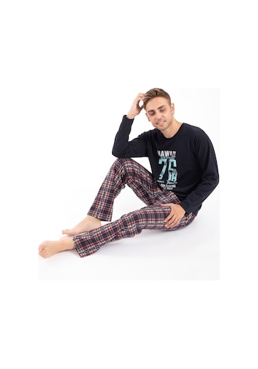 Tampap 2170 Baskılı Uzun Kol Erkek Pijama Takımı - Lacivert