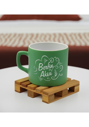 Bk Gift Kişiye Özel İsimli Yeşil Renkli Middle Çay & Kahve Fincanı-6, Arkadaşa Hediye, Sevgiliye Hediye, Doğum Günü Hediyesi Kobitmeyencom32548 Bk Gif