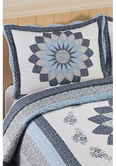 Gloria Mavi Çift Kişilik Kapitone Yatak Örtüsü Mavi Renk Tek Ebat Diğer