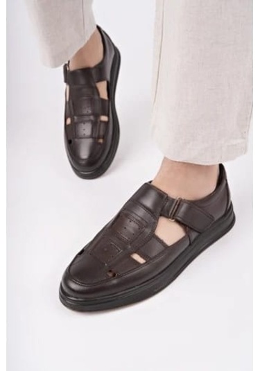 Scoperta Hakiki Deri Günlük Erkek Sandalet Ayakkabı Kahverengi