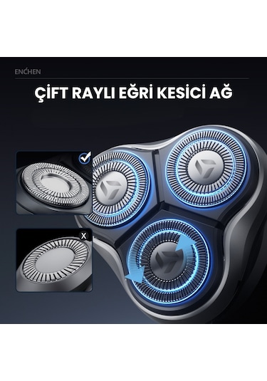 Enchen Blackstone Max Siyah Çift Yönlü Kavisli Bıçaklı Şarjlı Islak-kuru Tıraş Makinesi